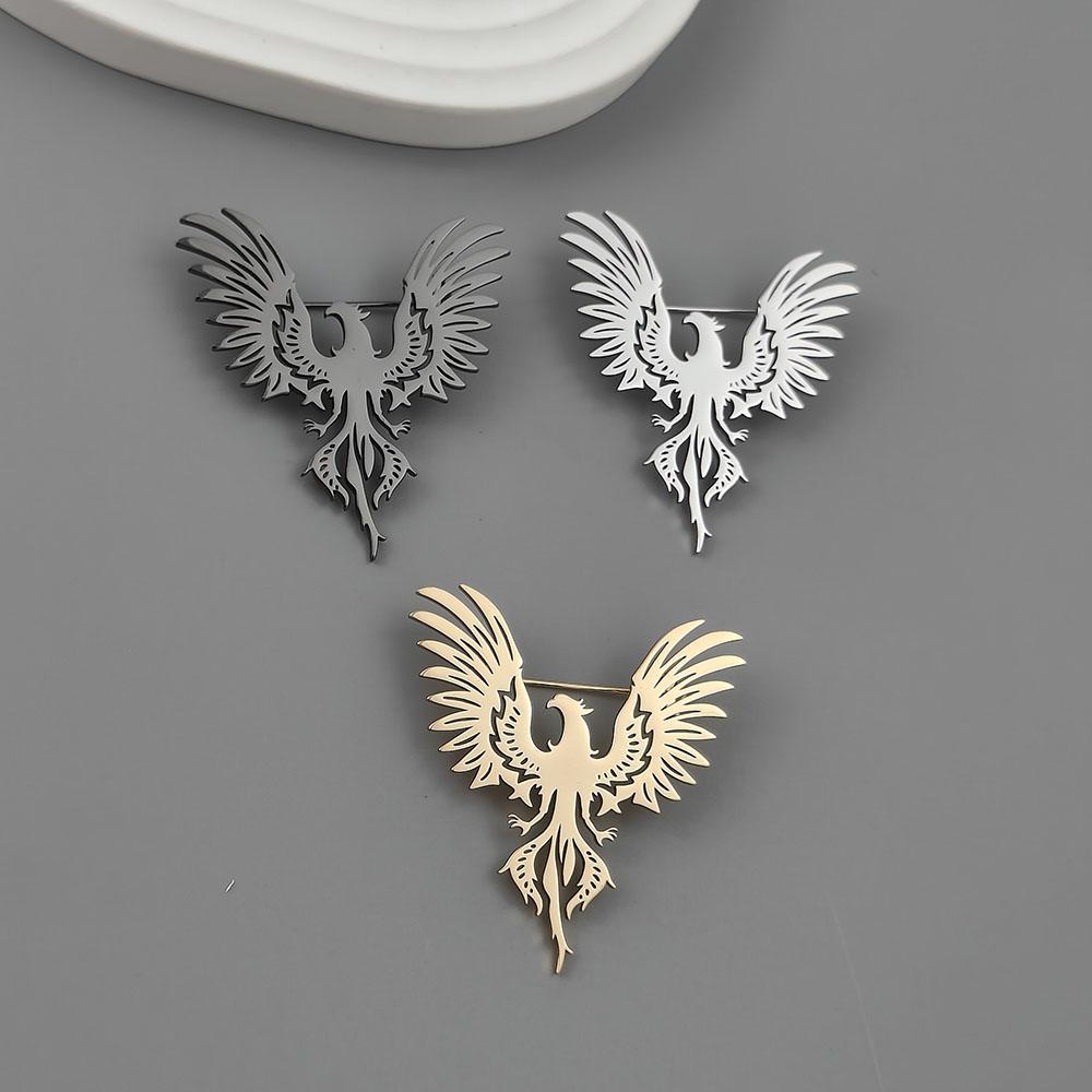 Retro Phoenix Male Brooches Gold Plated Stainless Steel Animal Lapel Pins Men's Jewelry Clothing Accessories Husband Gifts