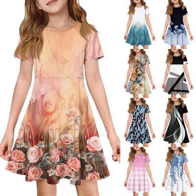 Girl Summer Dress Color & Print Short Sleeve Dress With Pocket Casual Dress Shorts Sleeve Party Dress Easter Day