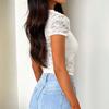 Canotta corta con pizzo traforato da ragazza T-shirt da donna Stazione indipendente Autunno e Inverno