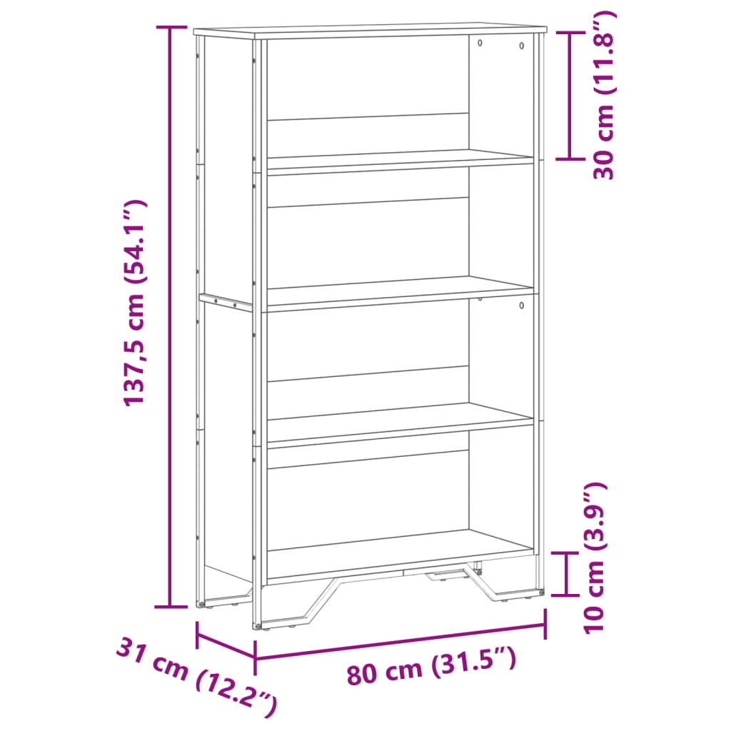 Bookshelf Grey Sonoma 80 x 31 x 137.5 cm Engineered Wood