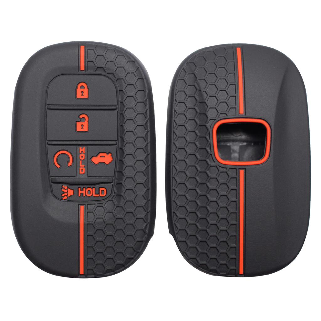 Silicone Key Fob Cover Compatible With - Honda Accord Civic Hr-V Cr-V Pilot Sport Si Ex Ex-L Touring 5 Buttons Car Key