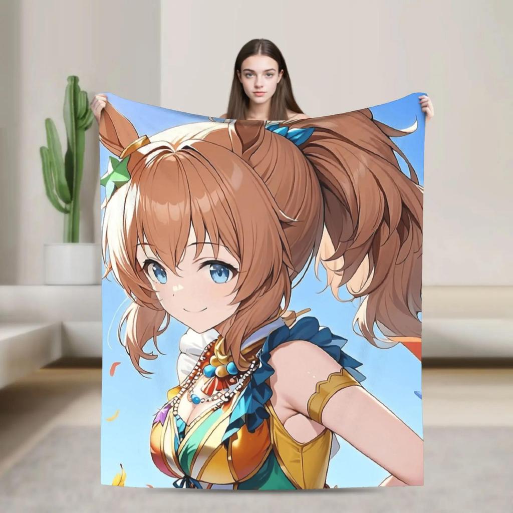 Uma Musume Mihono Bourbon Pretty Derby Anime Girl Cheerleader Flannel Throw Blanket for Kids and Picnics Soft Bedspread