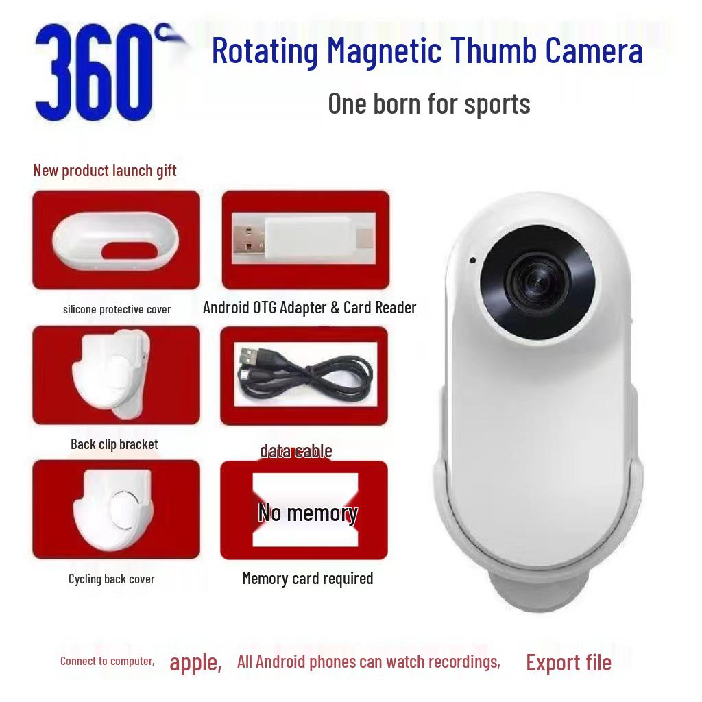 1080P HD Anti-Shake Thumb Action Camera with Lapel Clip for Cycling, Pets, Vlogs & More