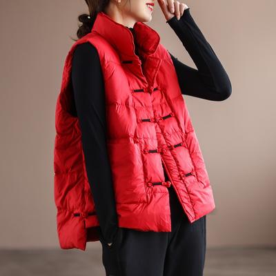 Donsvest in Chinese stijl Dames Bovenkleding Winter Knoopsluiting Opstaande kraag Lichtgewicht Warm Witte eendendons Gilet Vest Jas