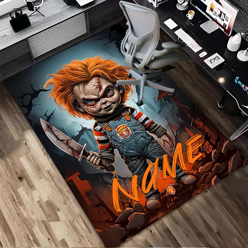 Personalized Name Horror Doll Living Room Non-Slip Area Rug Soft Carpet for Bedroom Playroom Sofa Office Home Decor Doormat