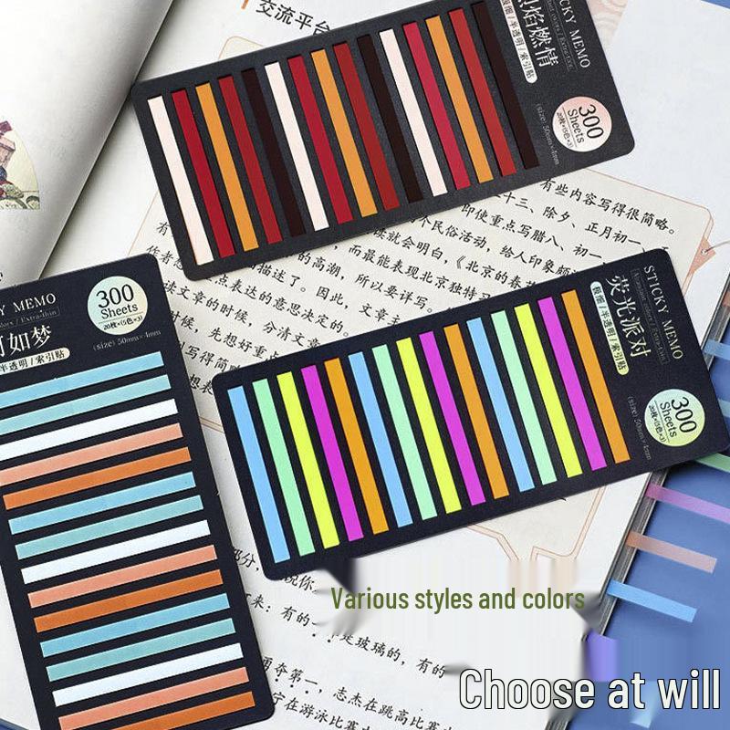 Colorful Extra-Fine Transparent Index Tabs - Fluorescent Multi-Color Sticky Notes for Students