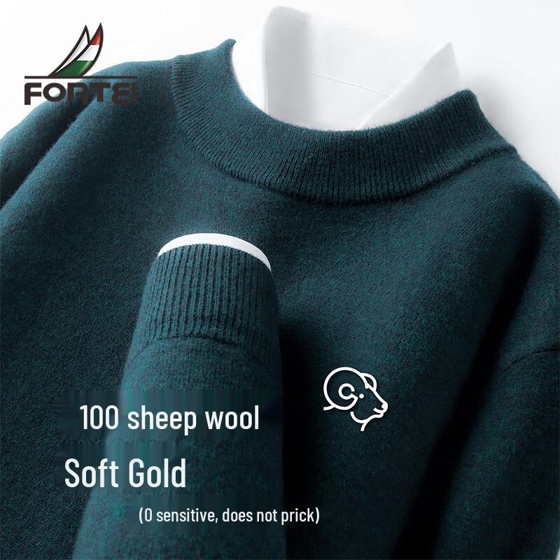 Futing Men's 100% Merino Wool Mock Neck Pullover