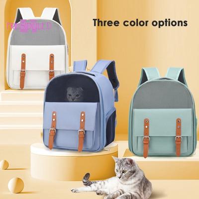 Bolsa de espacio grande y cómoda para mascotas, diseño de cierre de cremallera de gran apertura, salida transpirable, mochila portátil de tela Oxford para gatos, suministros para mascotas al aire libre
