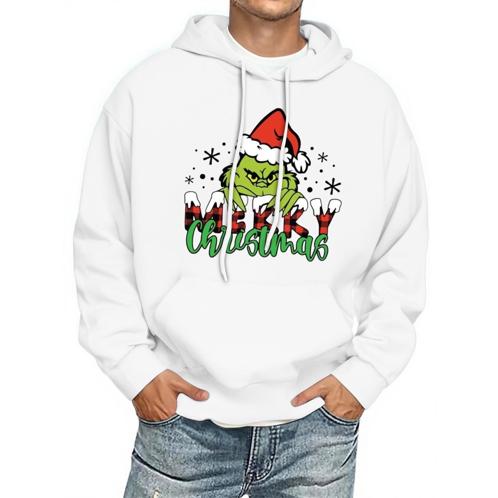 Men s Print Hooded Sweatshirt Long-Sleeve Casual Pullover Hoodie Hooded Sweatshirt XL белый