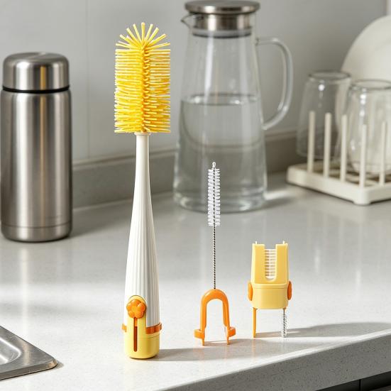 Home Kitchen Gadget 5 in 1 Silicone Cup Brush with Long Handle, Multifunctional Deep Bottle Cleaning Brush, Non-slip Reusable Cleaner for Baby Bottles