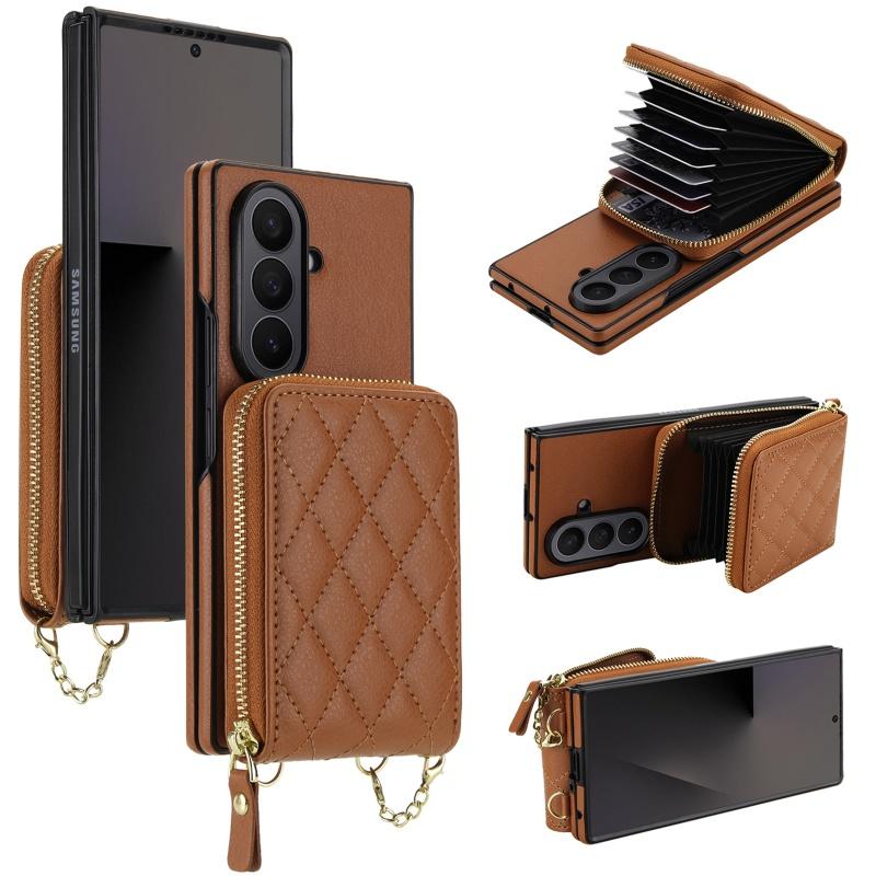 For Samsung Galaxy Z Fold 8 Ultra 7 6 5 Long Lanayrd Leather Zip Wallet Multi Card Phone Case Crossbody Flip Purse Holder Cover