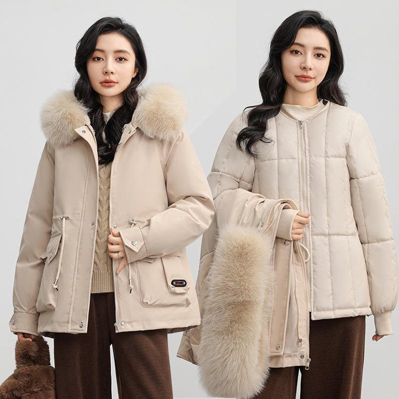 Disassemble the Liner, Wear Three Clothes In Autumn and Winter, Parker Small Down Cotton Clothes, Women's Big Fur Collar, Waist and Thin Coat.