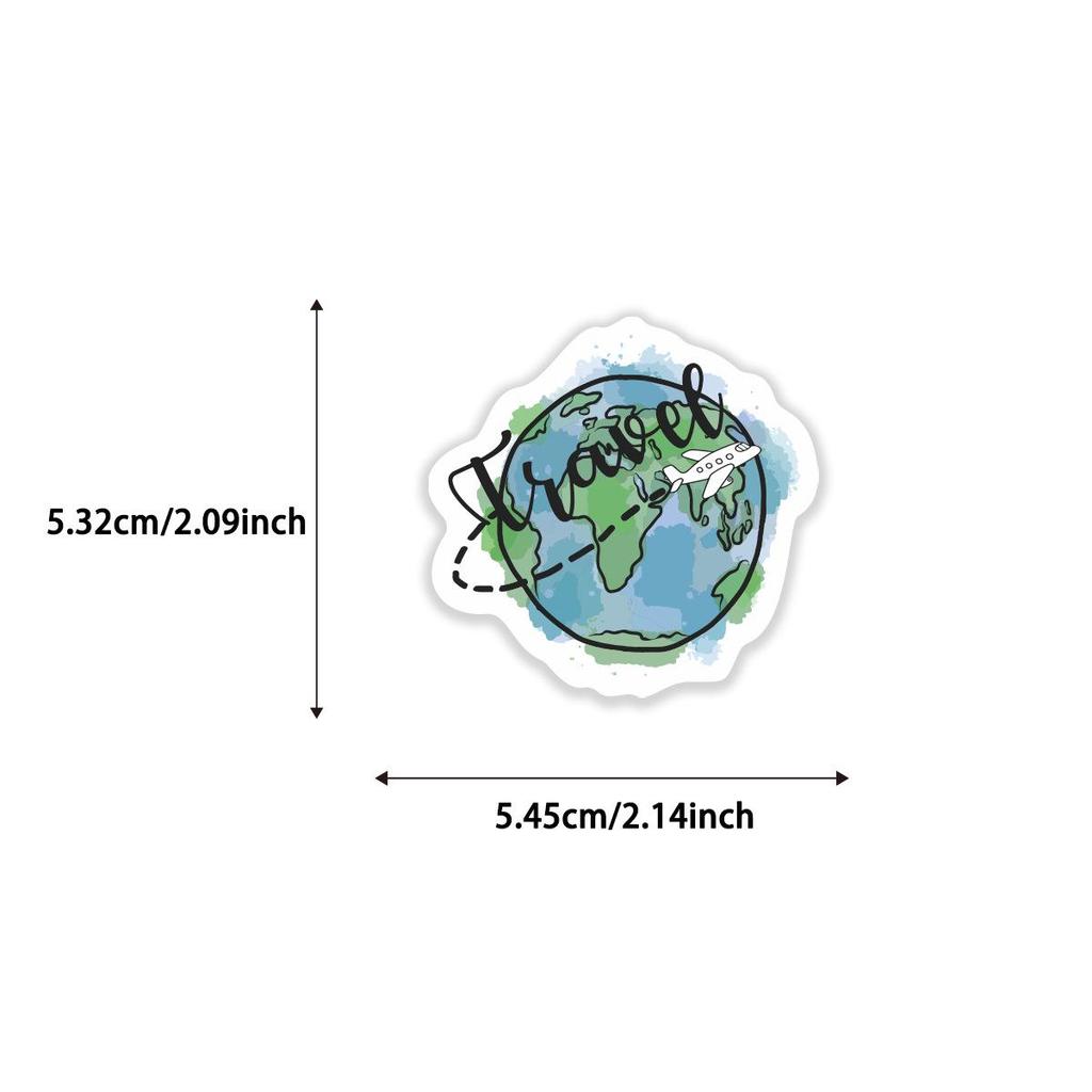 50 World Travel Cartoon Stickers: Waterproof Decorations for Phone, Water Bottle, Luggage, Planner