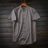Cool and Breathable, Chinese-Style Linen-Like, Export Surplus Men's Summer Skin-Friendly Soft-Touch Small Stand-Up Collar Short-Sleeve Shirt
