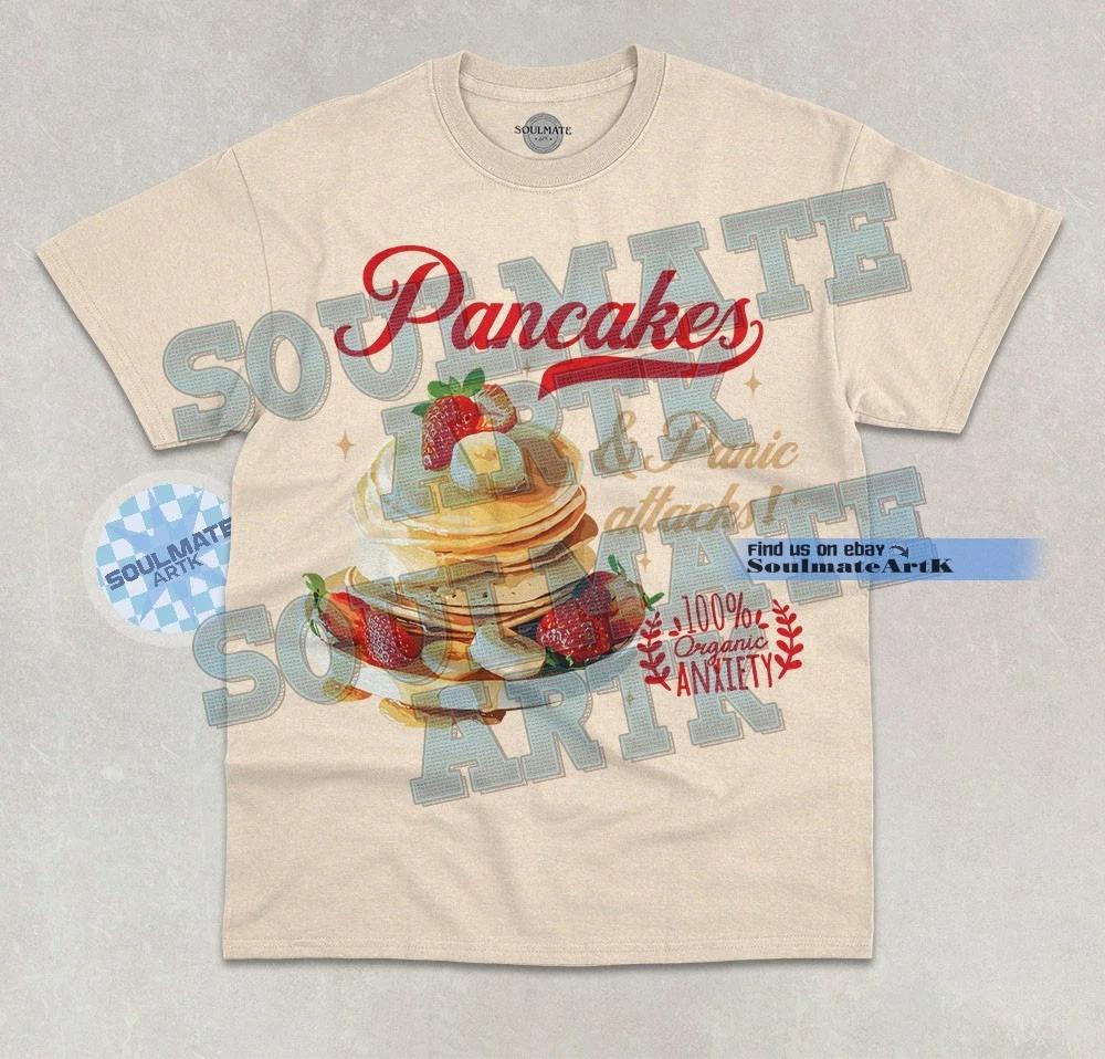 Pancakes & Panic Attacks T-Shirt Funny Cute Pancake Lover Anxiety Graphic Shirt L