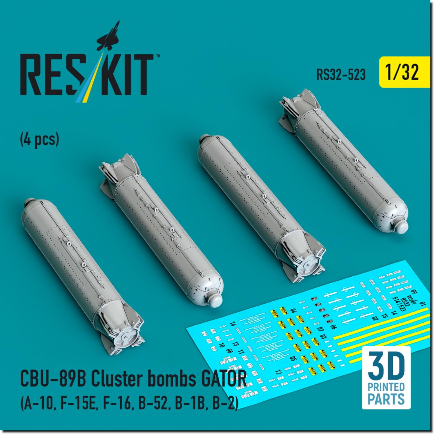

Reskit Gator Cluster Bomb Set Plastic Model Parts 1/32 CBU-89B 4-Piece RSK32-0523 (Airplane)