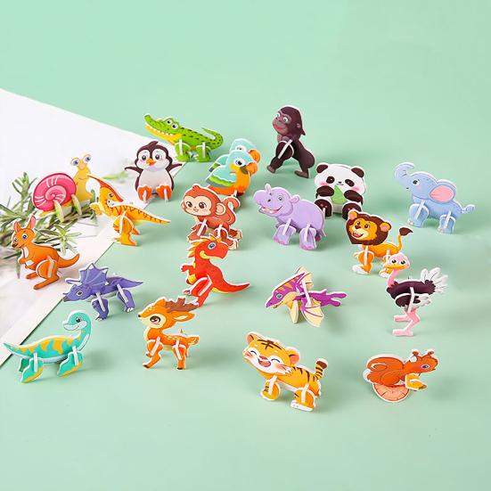 25/30Pcs DIY 3D Animal Puzzle Set Insect Dinosaur Panda Puzzle Assembly Activity Game Kids Educational Jigsaw Toy Classroom Prizes Party Favors