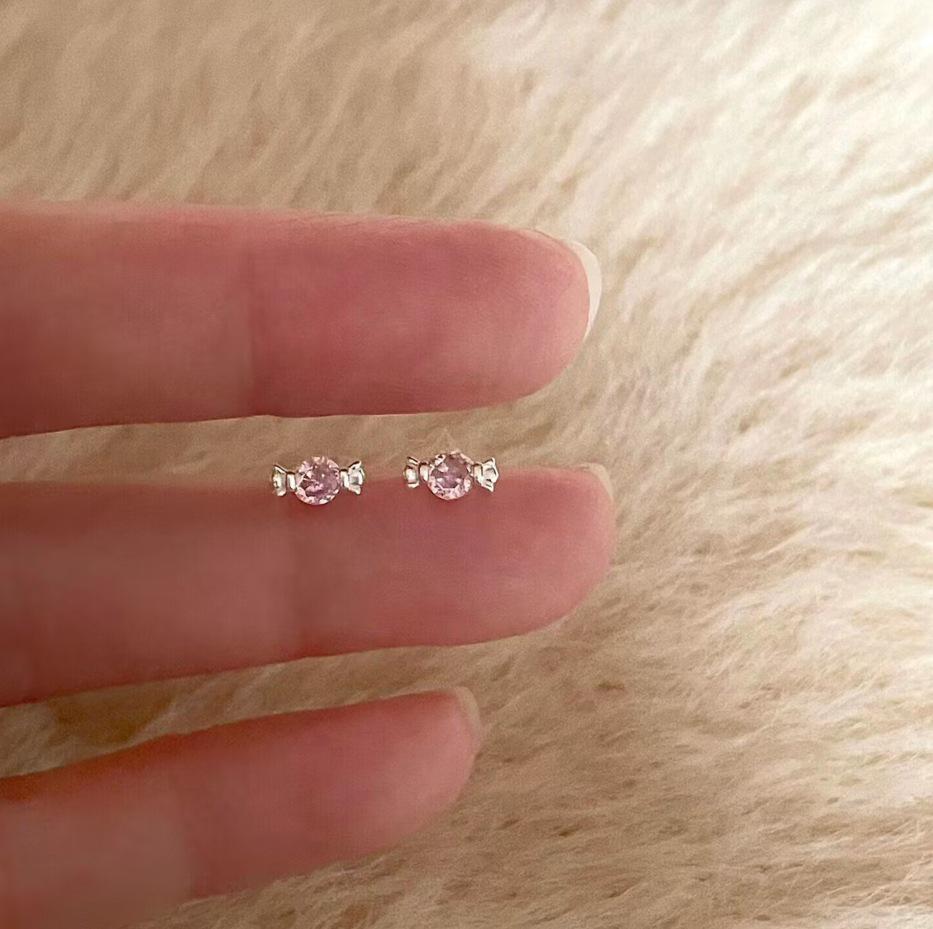 S925 Pink Candy Zirconia Stud Earrings – Elegant  Sweet with Silver Needle