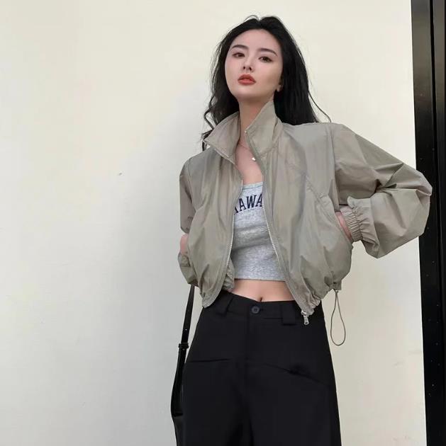 Summer Vintage Sunscreen Jacket Women's Windbreaker Cropped Jackets Harajuku Oversized Streetwear Long Sleeve Female Elegant Top