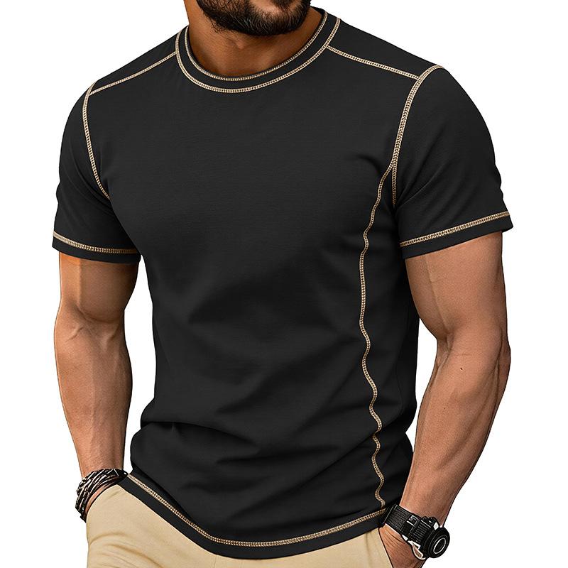 Men Olive Green Crew Neck T-Shirt With Contrast Stitching