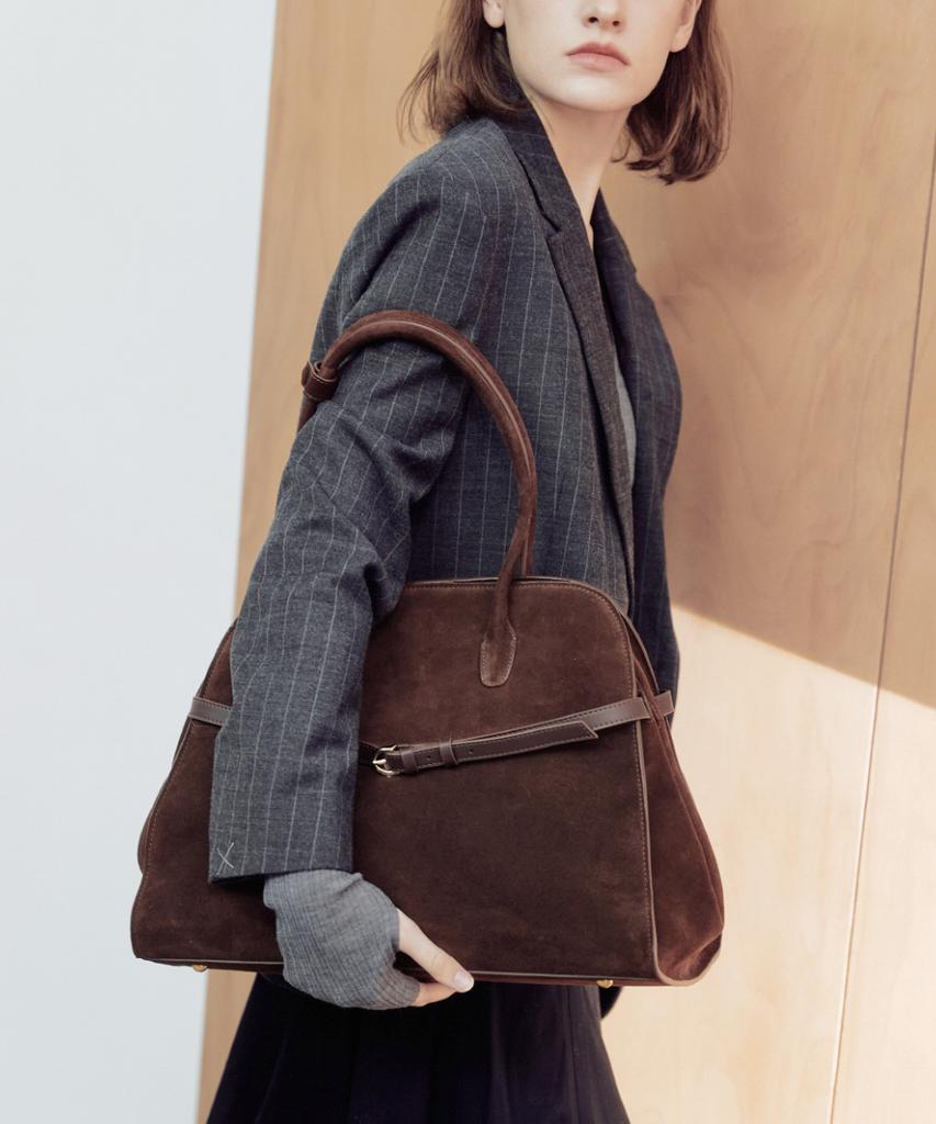 Komorebi Museum B03-4 Cow Leather Classic Buckle Libby Tote Bag_Suede Brown