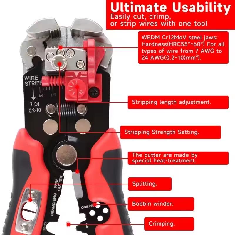 Metric 5-in-1 Automatic Wire Stripper Cutter Pliers for 0.2-10mm² Wires