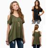 Chic Polyester Blend Round Neck Off-shoulder Batwing Sleeve T-shirt For Nightclub