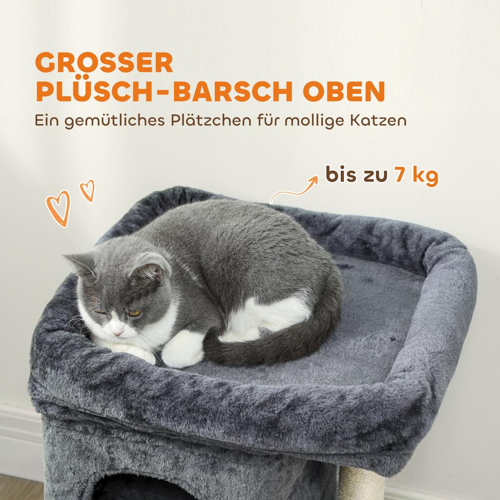 66 Cm Small Cat Tree for Large Cats, Cat Tower W/ Large Top Perch, 2 Condos, Sisal Scratching Post, Toy Ball, Dark Grey