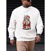 Men'S Casual Round-Neck Sweatshirt with Christmas Cat Design 100% Cotton Printed Long-Sleeve Crew Neck Pullover