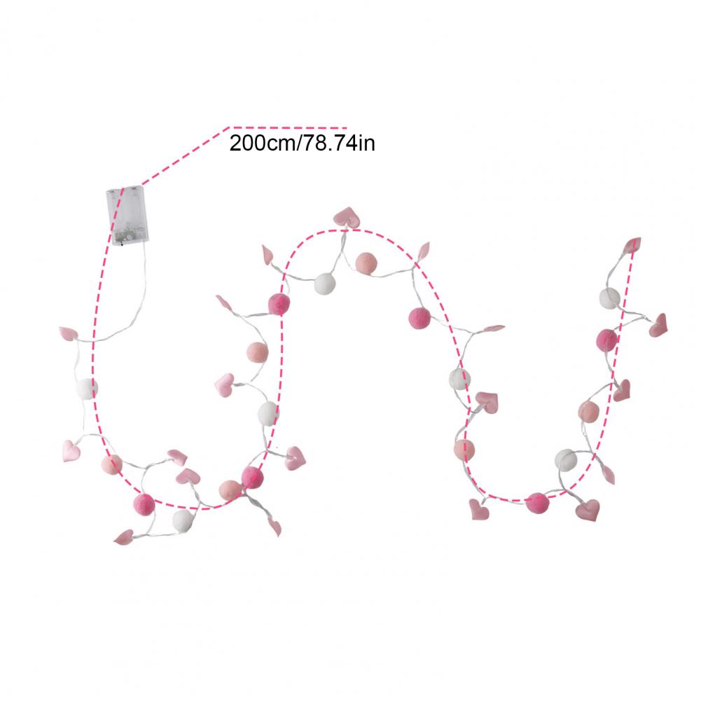 LED Pom Poms Fairy String Lights With 20 Pink Heart LEDs Battery Operated Romantic Garland Lights For Party Christmas Home Decor