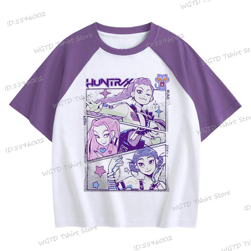 Popular children's clothing, movie prints, fashionable casual tops for young children, girls, boys, clothes, demon hunters, tigers, cartoon T-shirts