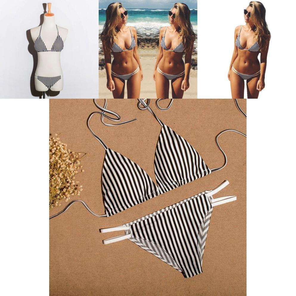 Premium Quality Women's Swimwear Stripe Bikini Set For Stylish Beachwear Fun