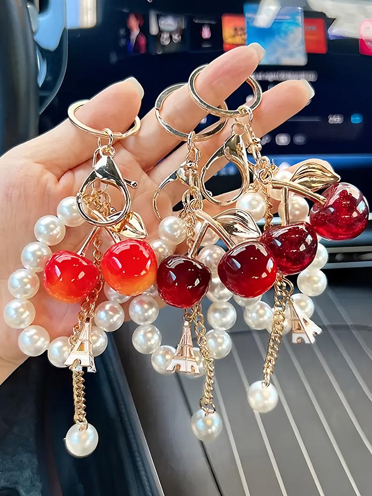 Simulated Cherry Pearl Beads Key Chain Exquisite High-end Bag Pendant Accessory Mother's Day Holiday Gift