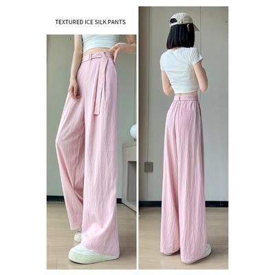 Summer Wide Leg Pants for Women with High Waist Thin Cotton and Linen Pleats