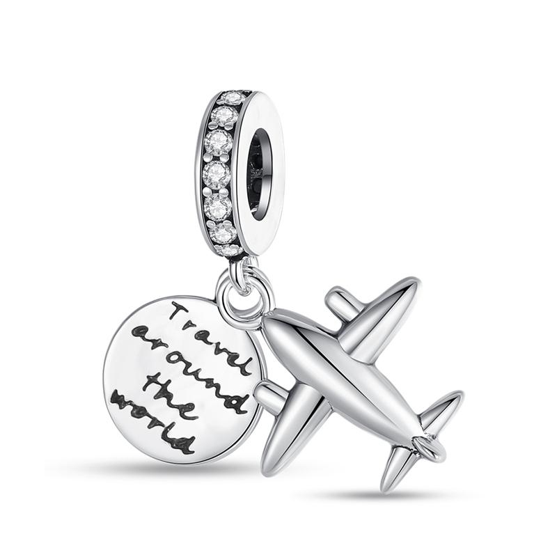 Copper Travel Airplane Camera Suitcase Tower Pendant Fit Pandach Original Diy Bracelets Charm Beads Birthday Gifts Jewelry