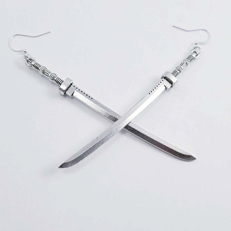 Men's Gothic Dark Style Long Knife Pendant Earrings - Retro Harajuku Cool Fashion Jewelry