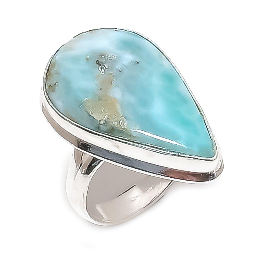 Natural Larimar Gemstone Handmade 925 Sterling Silver Jewelry Ring Size 7 H7a85
