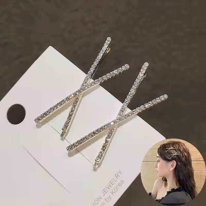 Korean Rhinestone Cross Hairpin: Simple Style Bobby Pin for Women