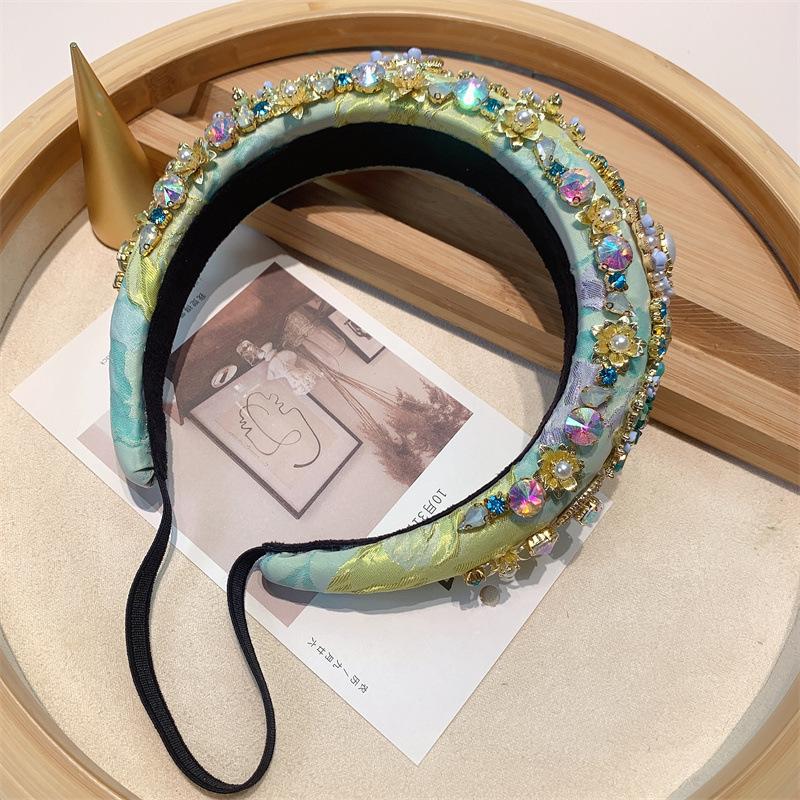 Women Full Rhinestone Headband Bling Sparkle Crystal Fashion Purple Green Hair Hoop Thick Padded Hairband For Parties