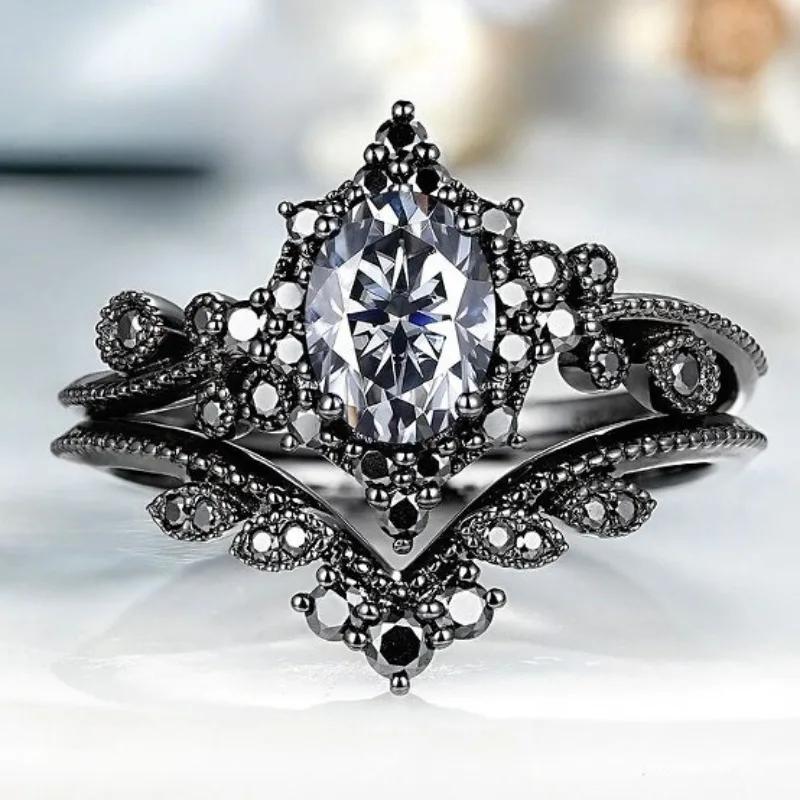 

New European and American style personalized able black plated zircon inlaid women s ring 11&Black Gun Plated білий