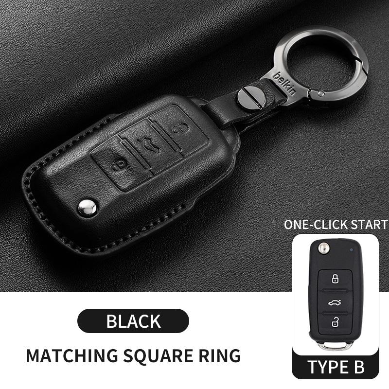 Leather Car Key Case Cover Shell Fob For Vw Volkseagen Passat B8 Magotan For Skoda Superb A7 Kodiaq Seat Protected Keychain Bag