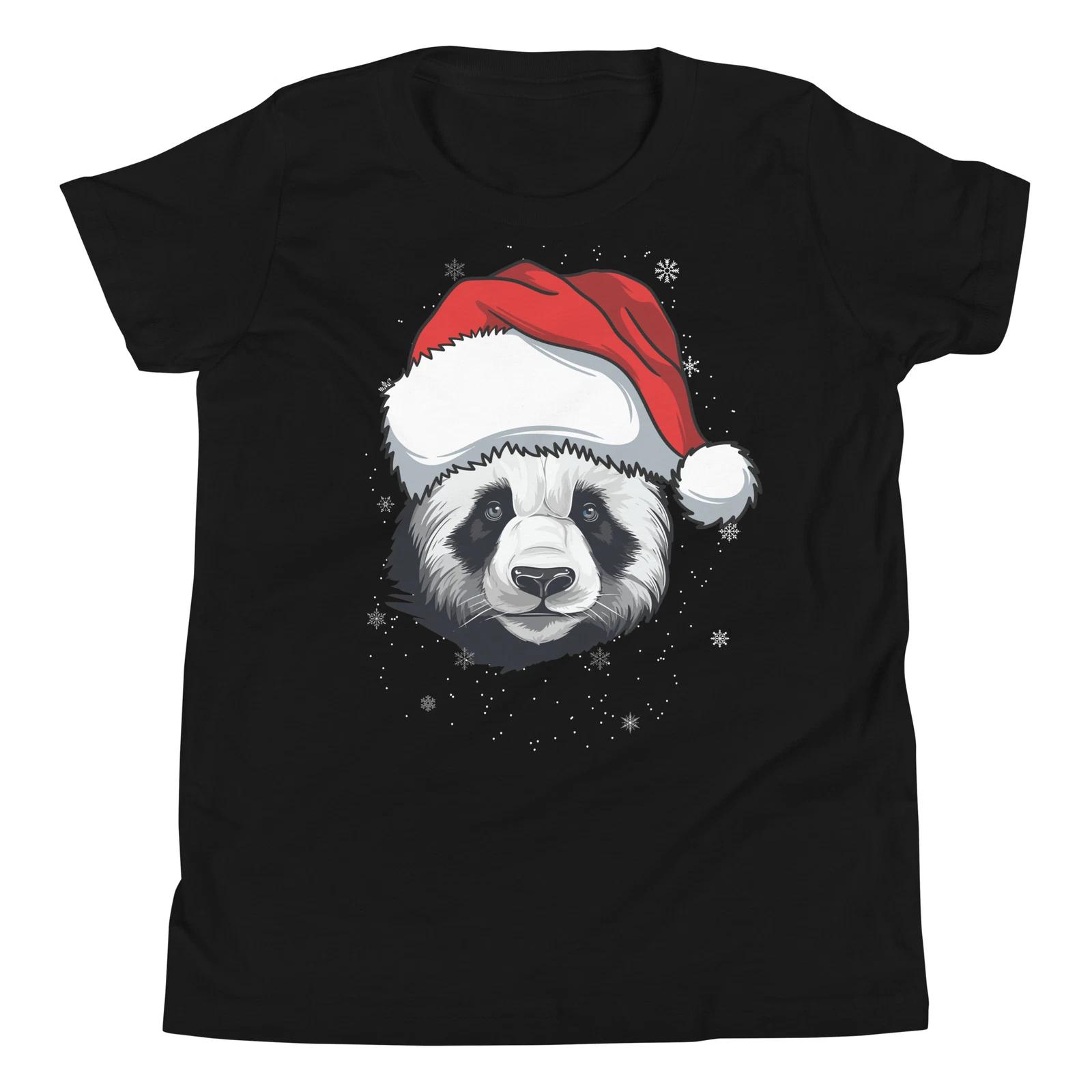 Panda Bear Wearing Christmas Santa Hat Funny Xmas Holiday Panda T-Shirt 150