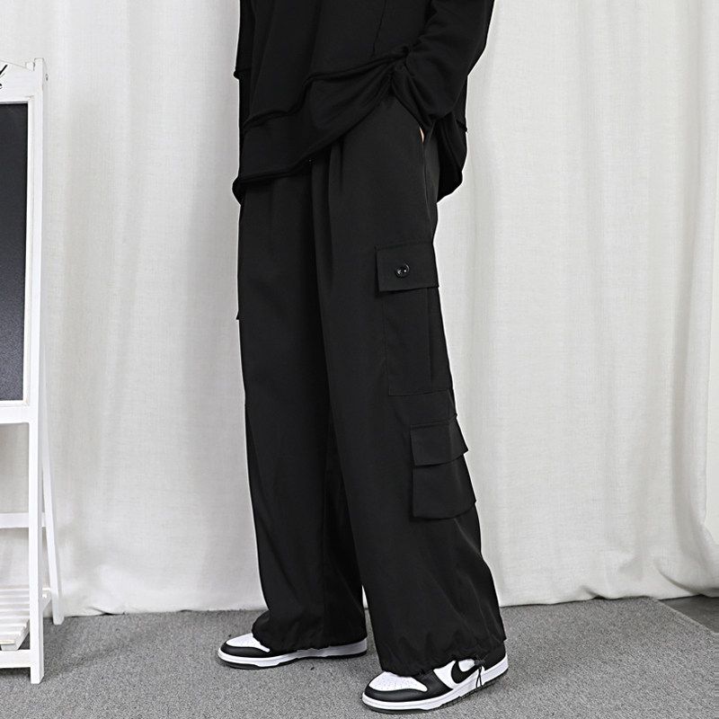 Fall Overalls Drawstring Leisure Pants Men Loose Autumn Straight-leg Loose Pants Functional Ankle Banded Pants Men