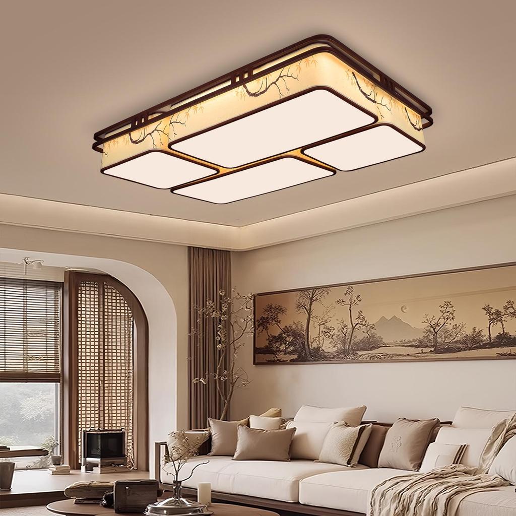 Song Dynasty Bamboo Leaf Zen Ceiling Light for Living, Dining, Bedroom, or Study.