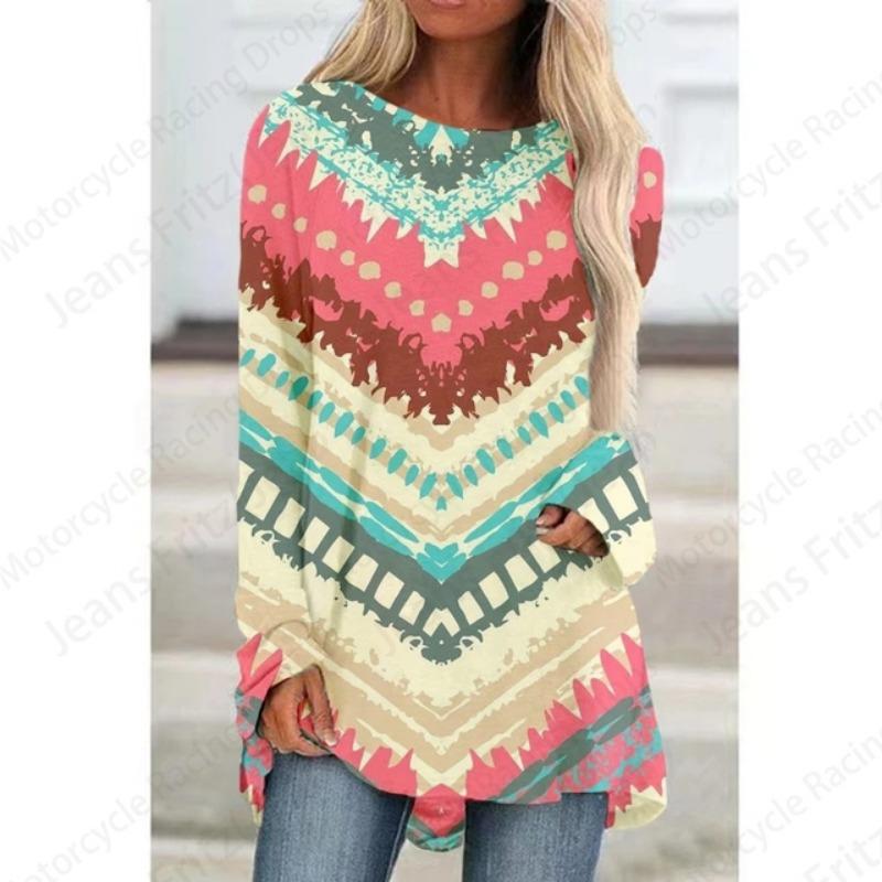 European Pattern 3d Print Women Fashion T-shirt Long Sleeve Tunic Top Casual Long Tops Floral Lady Clothes Y2K