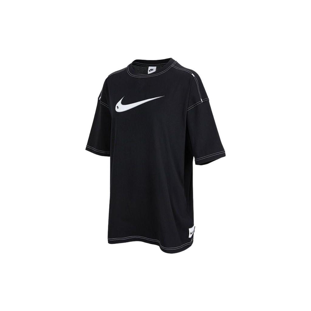 Nike SS22 Tričko s potiskem loga, ležérní kulatý výstřih, krátký rukáv, dámské topy, černé DM6212-010