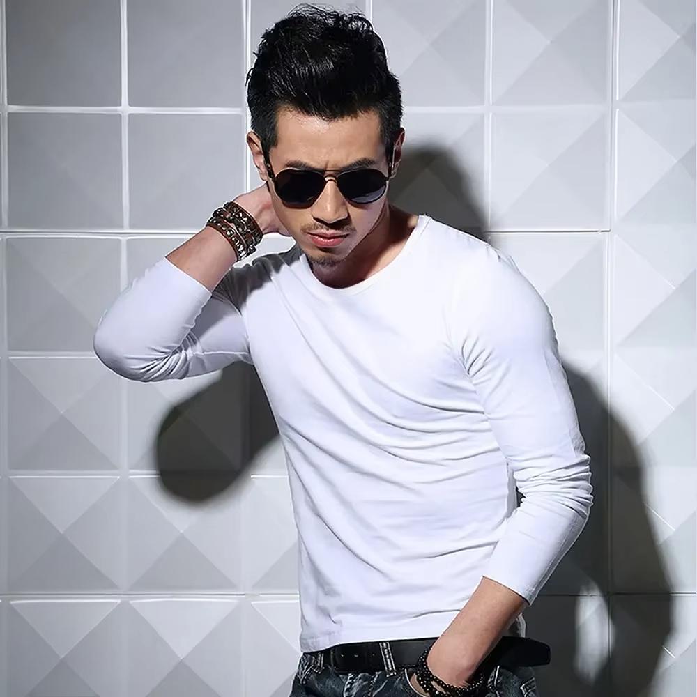 

Men s T-Shirts Tops Tees Long Sleeved Men T Shirt Pure Color Casual Mens Long Sleeve Man T-shirt for Male S
