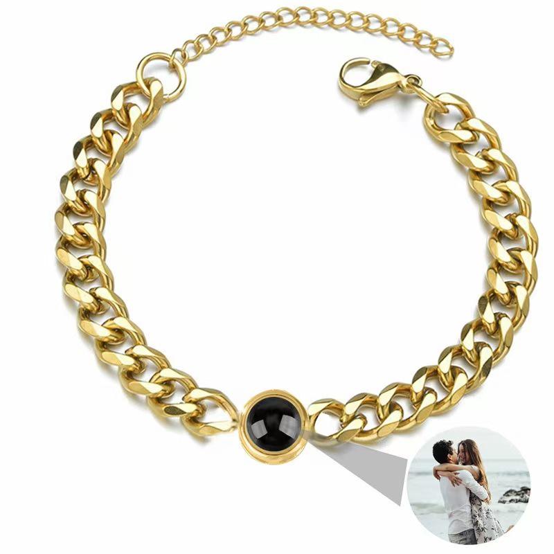 Custom 100 Languages 'I Love You' Projection Bracelet - Stainless Steel Cuban Chain Bangle for Men & Women