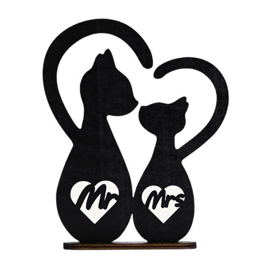 

Yousheng Rustic Mr. & Mrs. Sign Wooden Couple Cat Wedding Sign Romantic Black Cats Snuggling Silhouette Heart Decoration for Wedding Valentine s Day