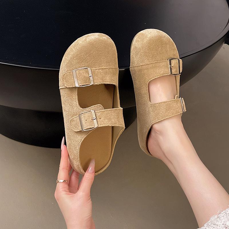 

Ретро сумка голова крутые тапочки женские летние 2025 весна новинка толстая подошва Мэри Джейн полушлепки 40 хаки